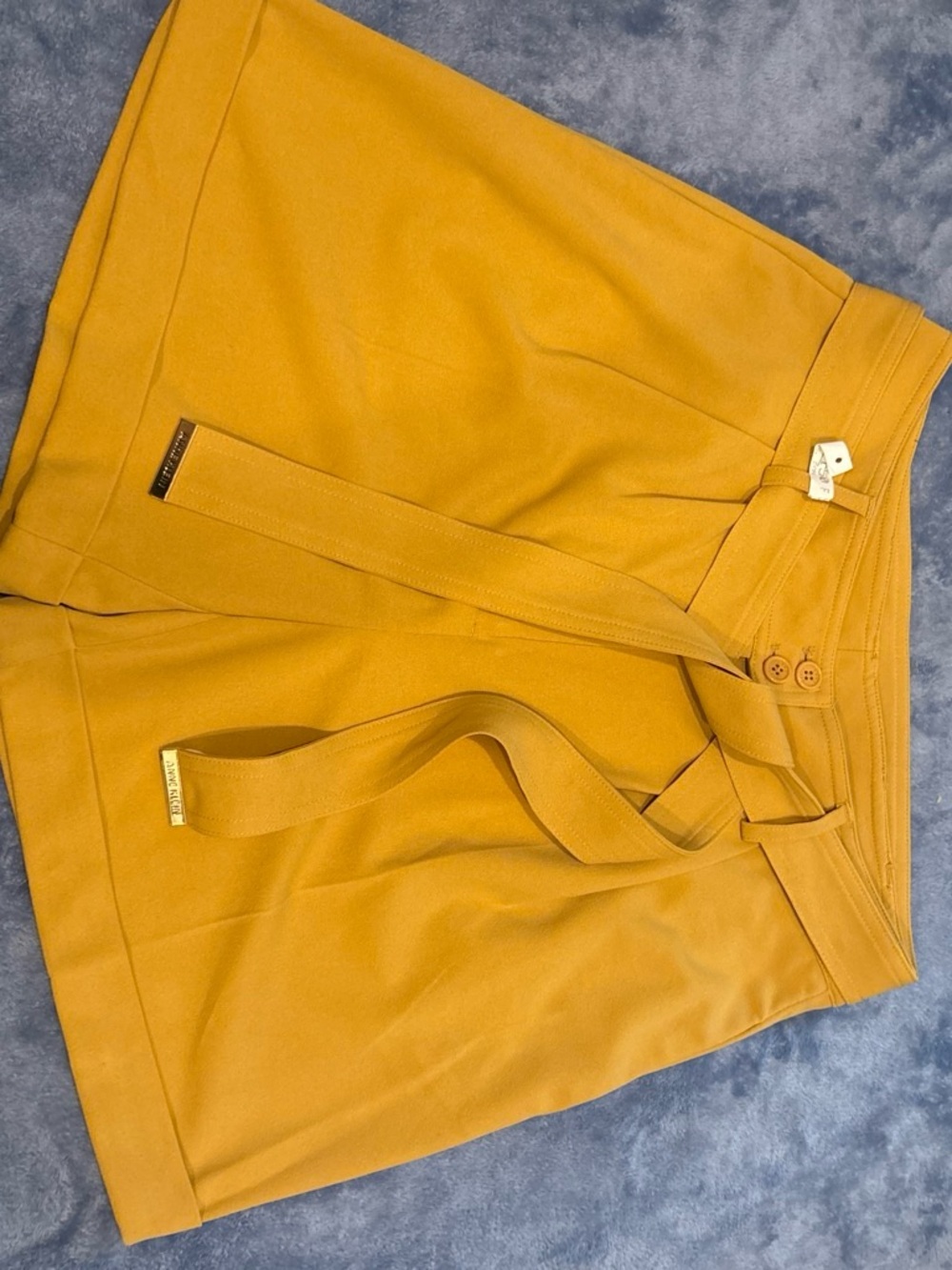 Anne Klein High-Waist Belted Shorts in Mustard